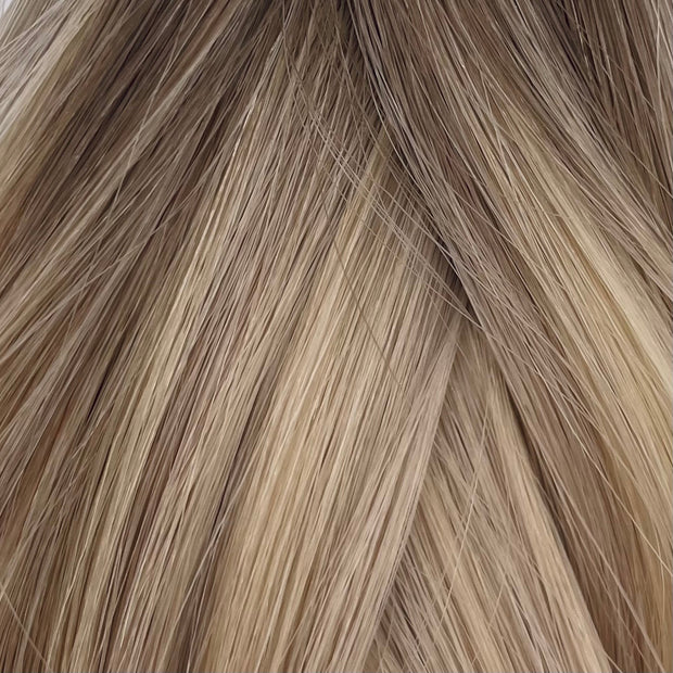 Custom bespoke shades Australian nanotip hair extensions from a single donor, 100% human virgin hair, double drawn, thick from root to tip, ethically produced
