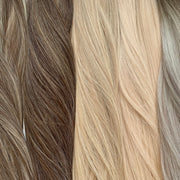 "Ethically produced Australian nanotip hair extensions in piano shades, double drawn, sourced from a single donor, 100% human virgin hair, thick from root to tip for a full, luxurious look