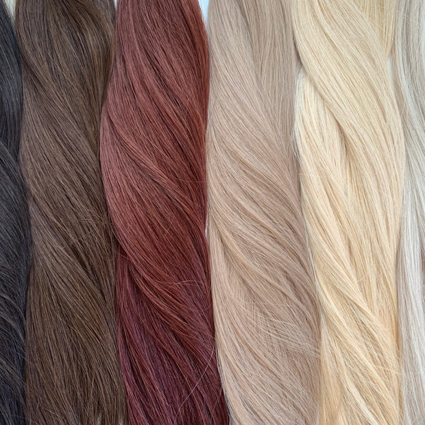 Ethically produced Australian nano tip hair extensions in highlighted  piano shades, double drawn, sourced from a single donor, 100% human virgin hair, thick from root to tip for a full, luxurious look