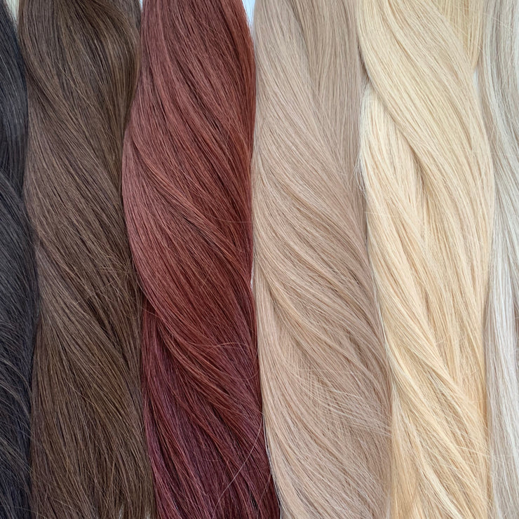 Ethically produced Australian nano tip hair extensions in highlighted  piano shades, double drawn, sourced from a single donor, 100% human virgin hair, thick from root to tip for a full, luxurious look