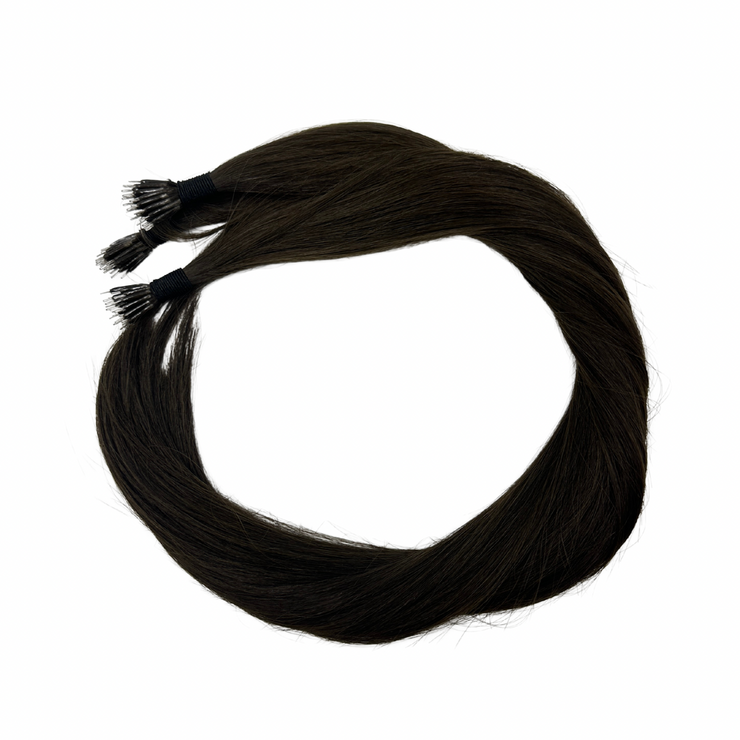 Solid shades double drawn Australian nanotip hair extensions, sourced from a single donor, 100% human virgin hair, thick from root to tip, ethically produced for premium quality and volume