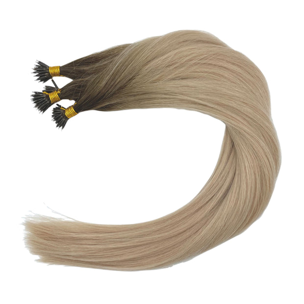 Custom bespoke shades Australian nanotip hair extensions from a single donor, 100% human virgin hair, double drawn, thick from root to tip, ethically produced