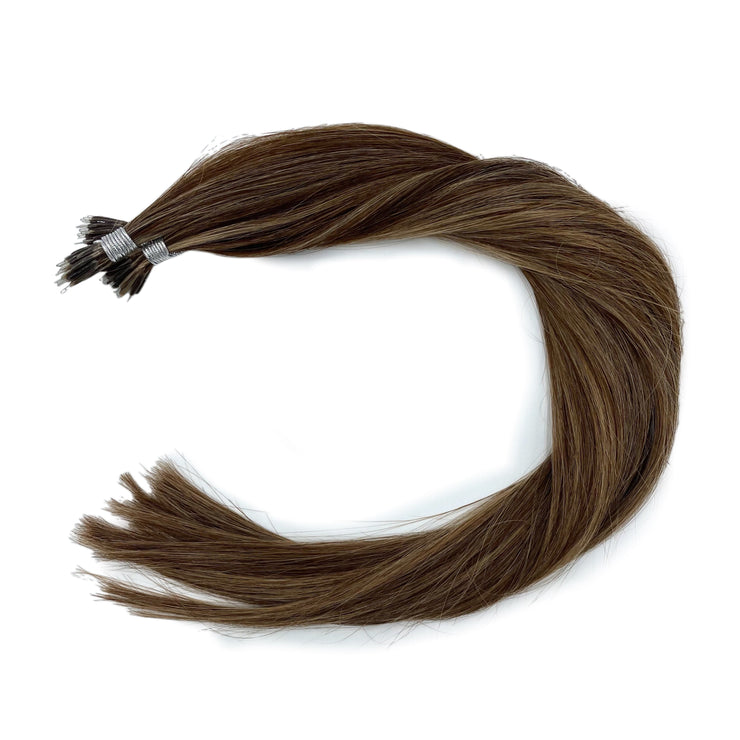 Ethically produced Australian nano tip hair extensions in highlighted  piano shades, double drawn, sourced from a single donor, 100% human virgin hair, thick from root to tip for a full, luxurious look