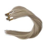 Ethically produced Australian nano tip hair extensions in highlighted  piano shades, double drawn, sourced from a single donor, 100% human virgin hair, thick from root to tip for a full, luxurious look