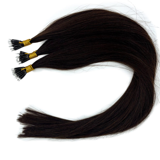 2b - Solid shades double drawn Australian nanotip hair extensions, sourced from a single donor, 100% human virgin hair, thick from root to tip, ethically produced for premium quality and volume