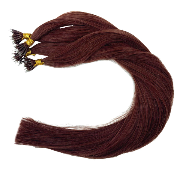 Solid shades double drawn Australian nanotip hair extensions, sourced from a single donor, 100% human virgin hair, thick from root to tip, ethically produced for premium quality and volume