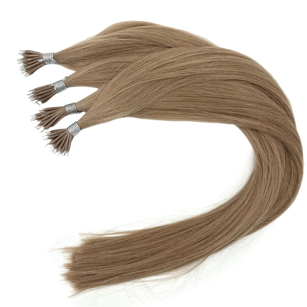 Solid shades double drawn Australian nanotip hair extensions, sourced from a single donor, 100% human virgin hair, thick from root to tip, ethically produced for premium quality and volume