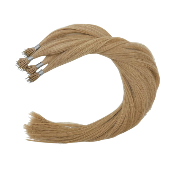 Solid shades double drawn Australian nanotip hair extensions, sourced from a single donor, 100% human virgin hair, thick from root to tip, ethically produced for premium quality and volume
