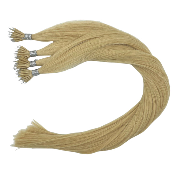 Solid shades double drawn Australian nanotip hair extensions, sourced from a single donor, 100% human virgin hair, thick from root to tip, ethically produced for premium quality and volume