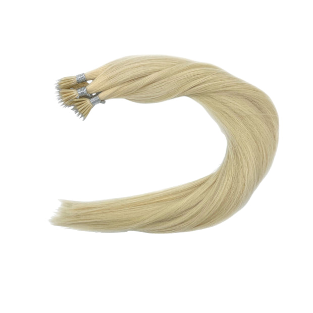 Solid shades double drawn Australian nanotip hair extensions, sourced from a single donor, 100% human virgin hair, thick from root to tip, ethically produced for premium quality and volume
