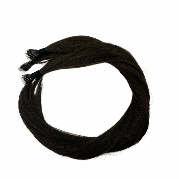 2A - Solid shades double drawn Australian nanotip hair extensions, sourced from a single donor, 100% human virgin hair, thick from root to tip, ethically produced for premium quality and volume