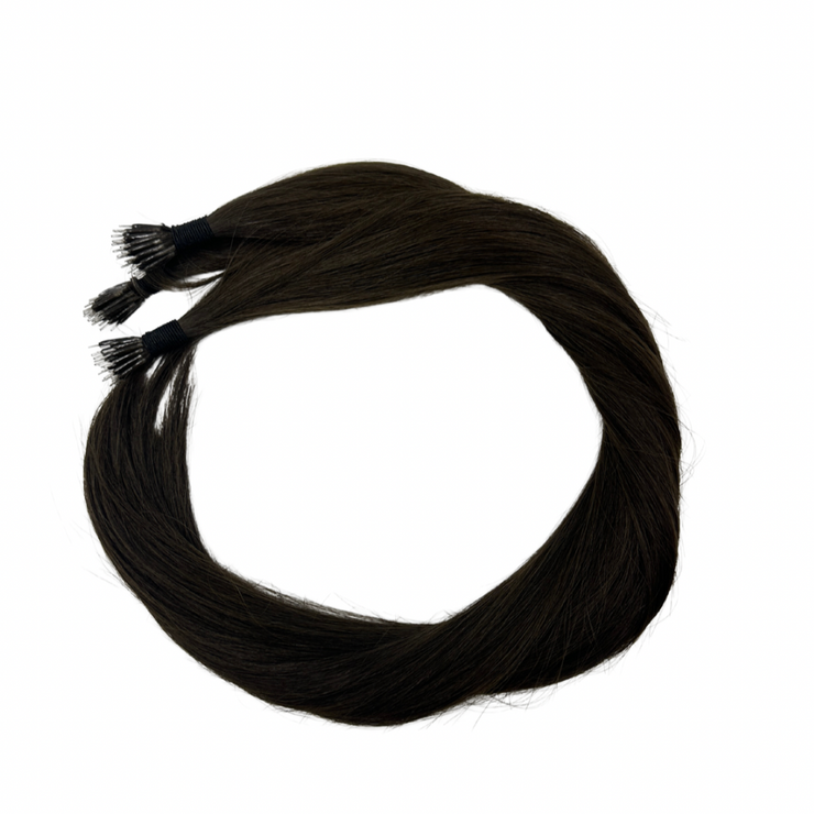 2A - Solid shades double drawn Australian nanotip hair extensions, sourced from a single donor, 100% human virgin hair, thick from root to tip, ethically produced for premium quality and volume