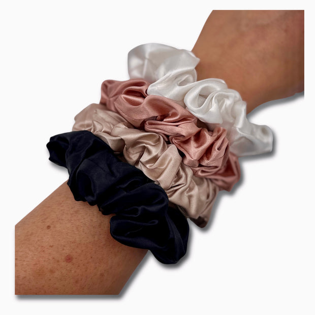 Large Silk Scrunchies - Loxx Of London - Luxurious silk scrunchies safe for hair, designed to prevent breakage and eliminate kinks for smooth, healthy hair